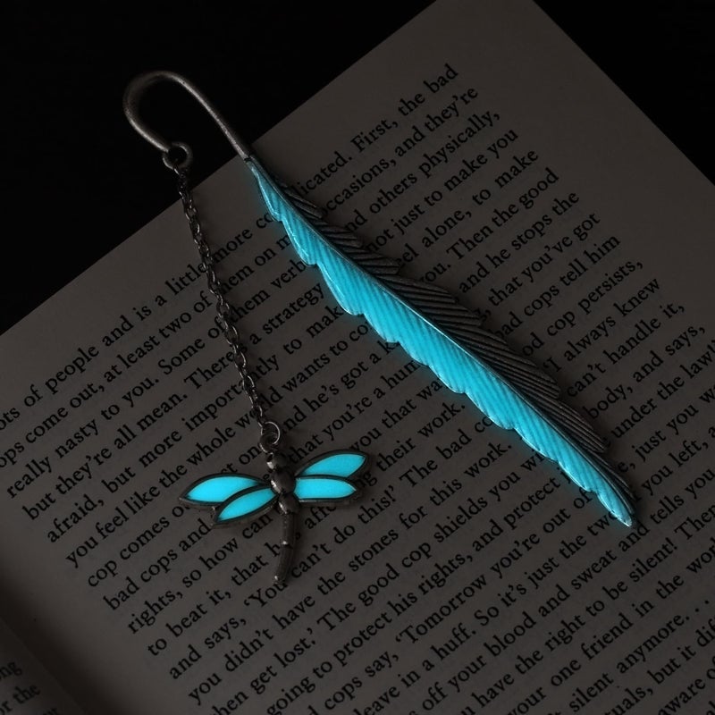 Cacukap Feather Dragonfly Bookmark - Glow in The Dark Fantasy Bookmark Gifts for Women & Men, Cool Bookmarks for Book Lovers (Silver Dragonfly) - Image 2